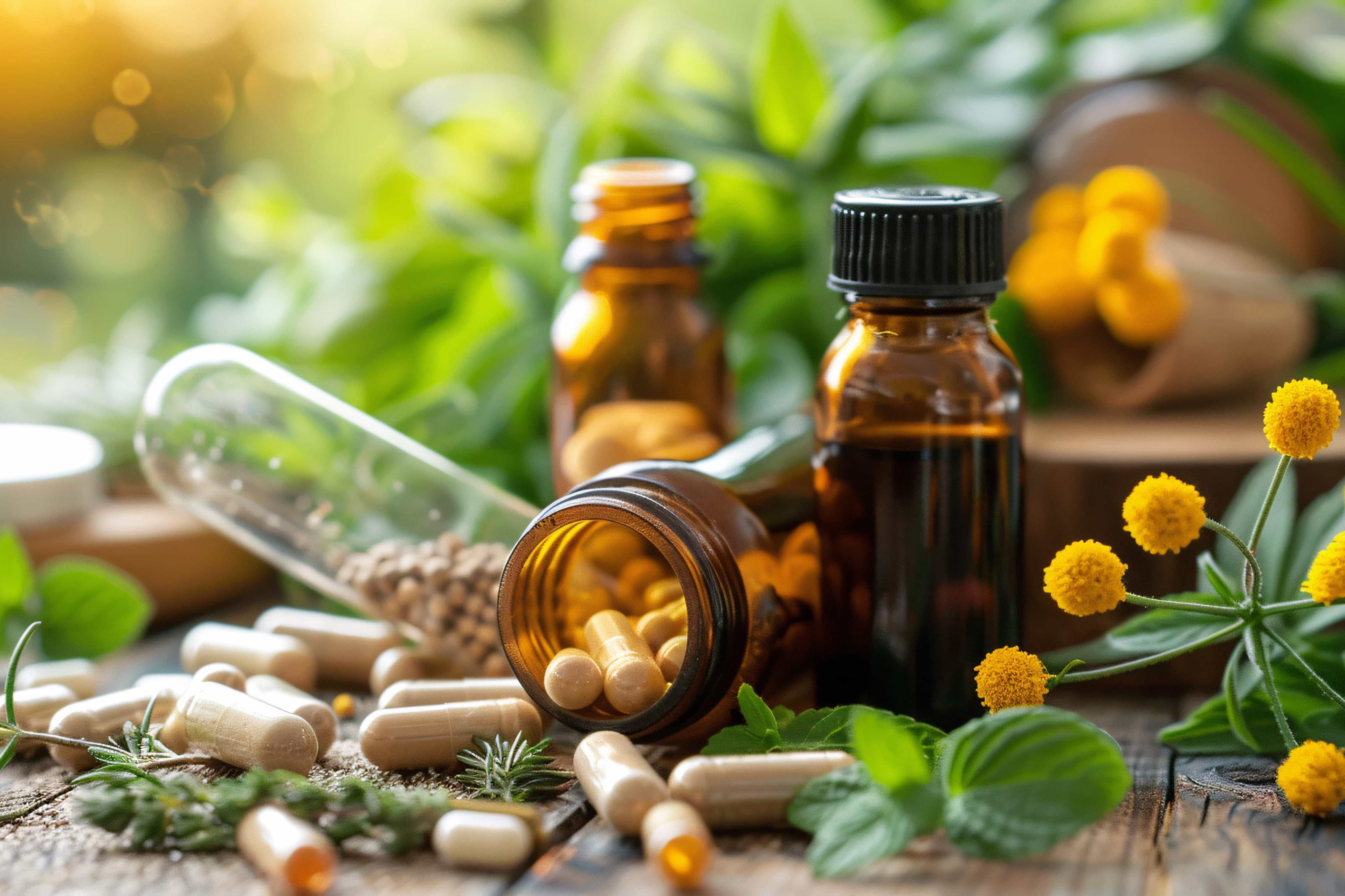 Oils, flowers, and organic compounds in pills