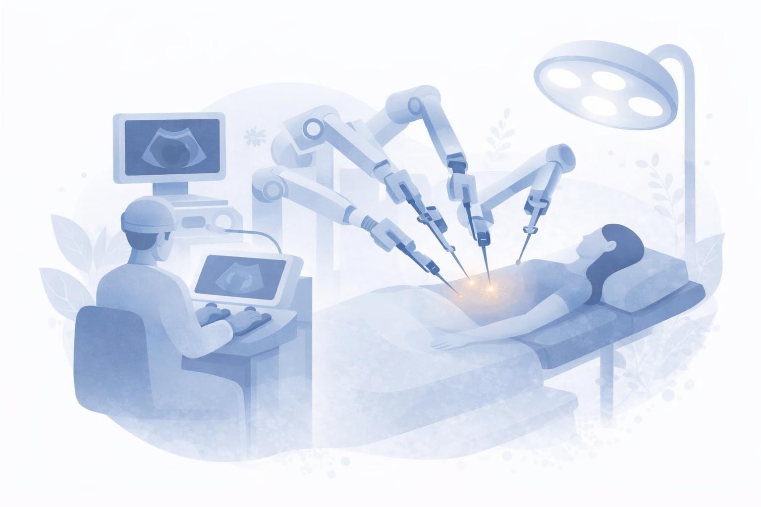 An illustration of a woman getting robotic excision surgery.