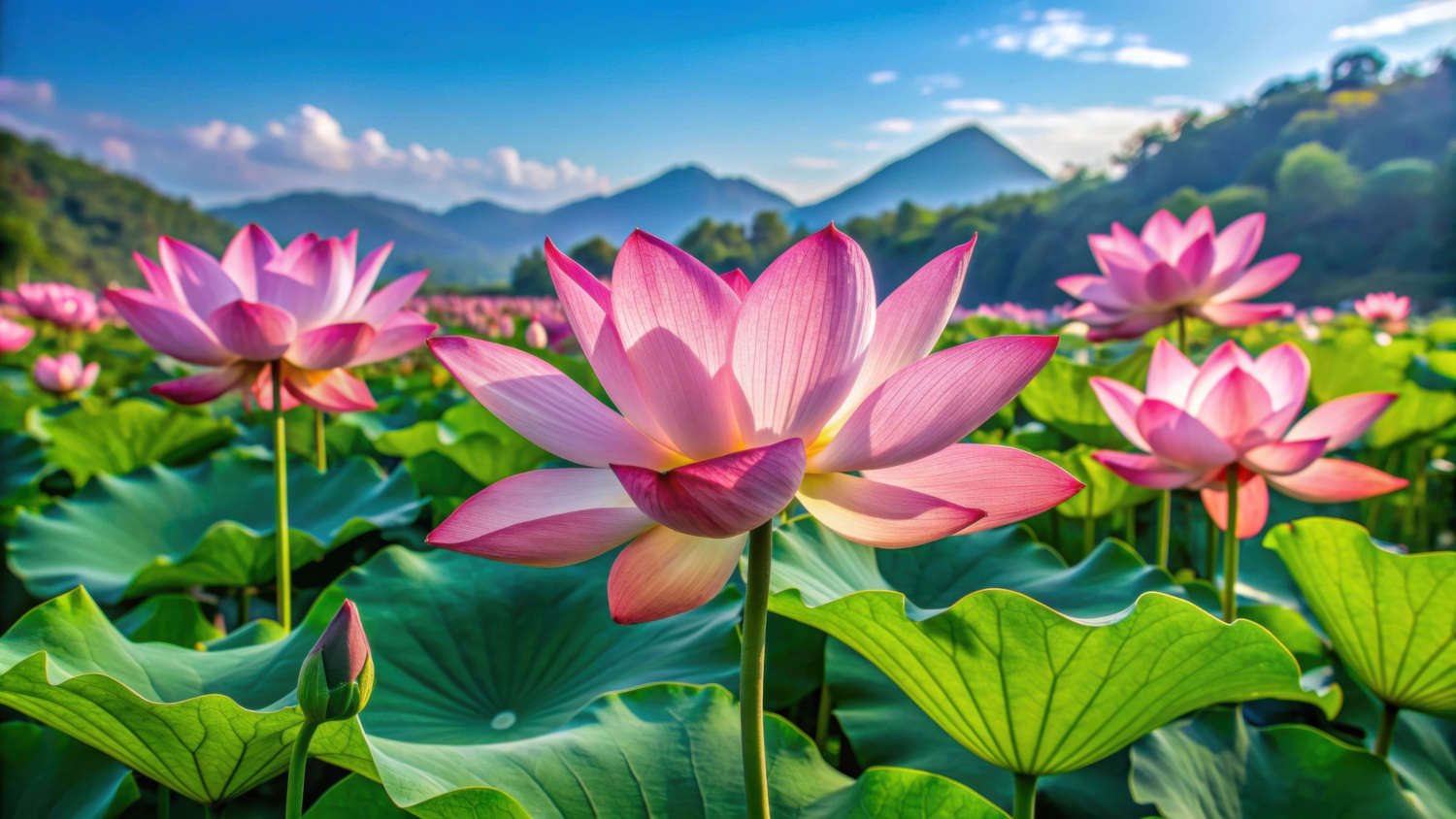 A beautiful landscape of lotus flowers